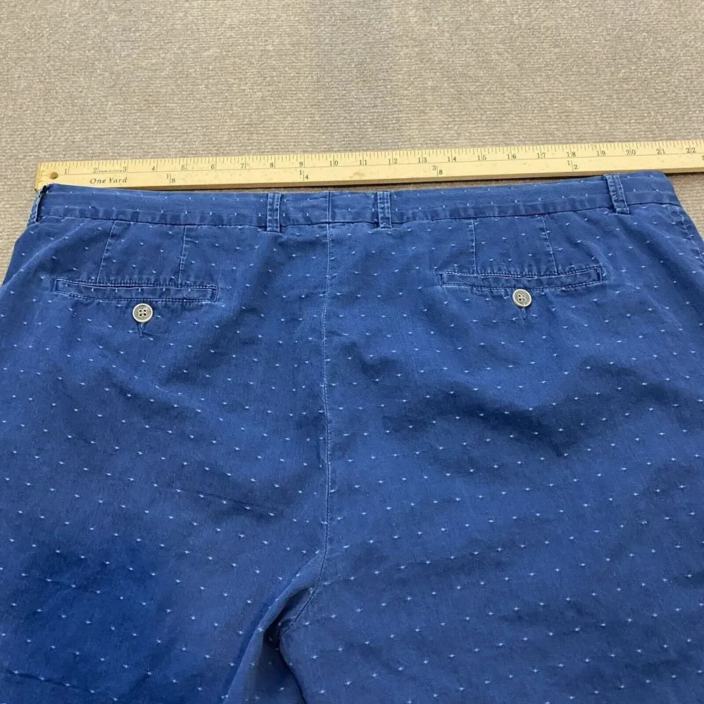 Peter Millar Chino Shorts Men's 42 Blue Polka‎ Dot Flat Front Cotton Preppy Logo